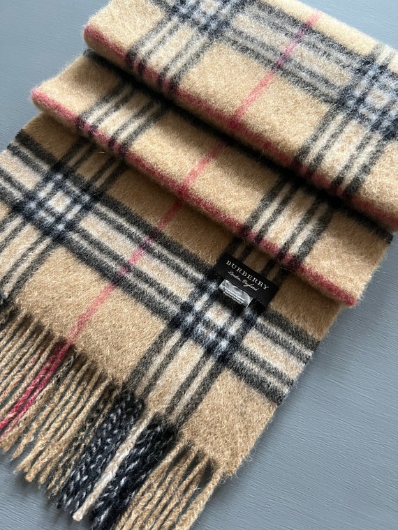 Authentic Burberry Cashmere Scarf Camel Plaid Whi… - image 8