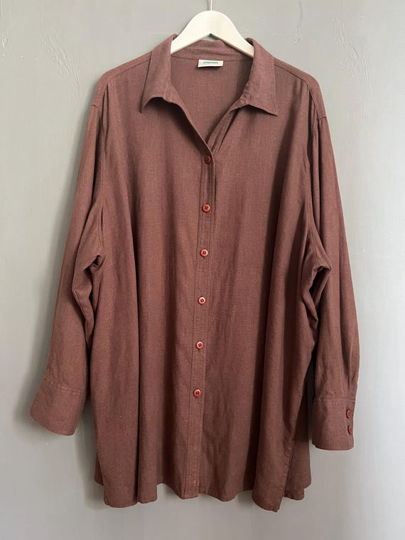 VTG Ulla Popken Chemisier en lin et viscose marron chocolat Chemise pour femme a col boutonne avec fentes laterales Haut d ete respirant decontracte utilitaire 58 60 Etsy France