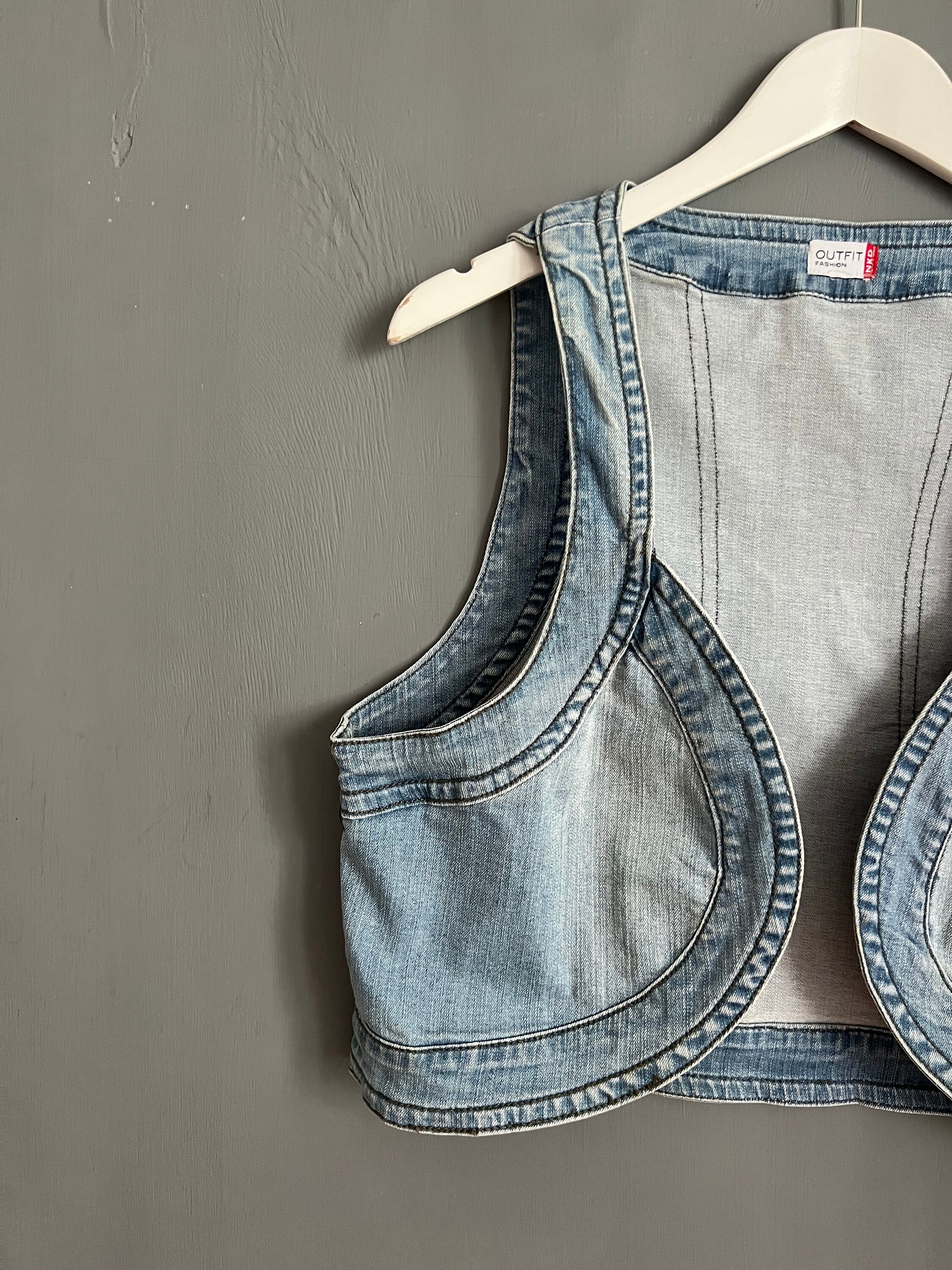 Vintage NKD denim vest blauw katoen middellange wassing dames top crop mouwloos zonder sluiting casual damesjeans bolero zomer retro sfeer maat Sz L XL Etsy Nederland