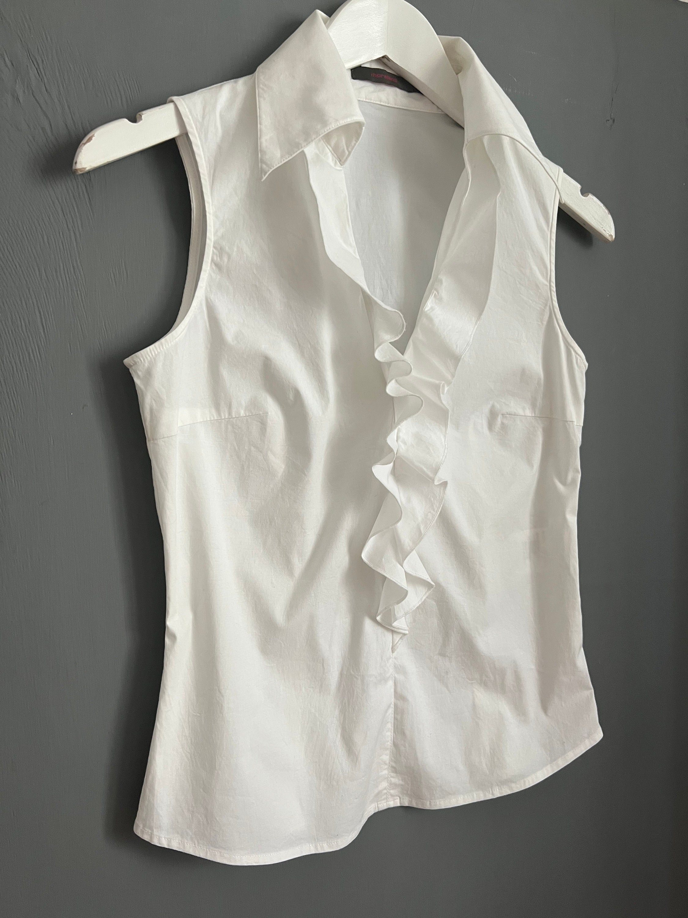 Vtg Moreland Frill Blouse White Cotton Ladies Shirt