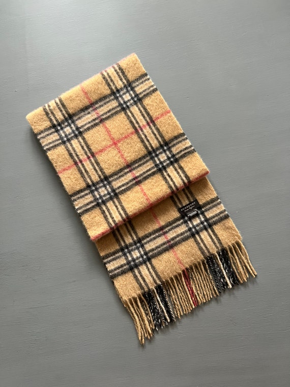 Authentic Burberry Cashmere Scarf Camel Plaid Whi… - image 2