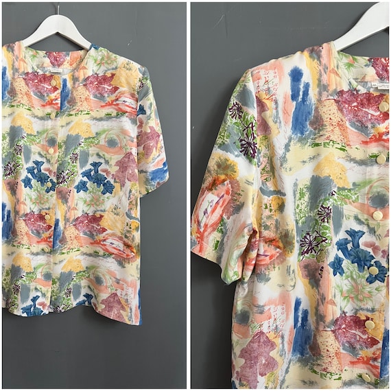 Chemisier aquarelle doux VTG Chemise femme pastel en viscose col