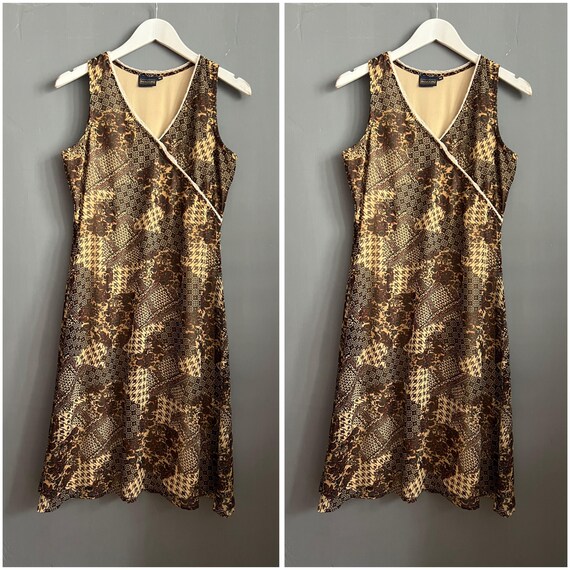 Vtg Y2K 2000's Biaggini Sweet Crocket Eyelet MIDI Dress Brown