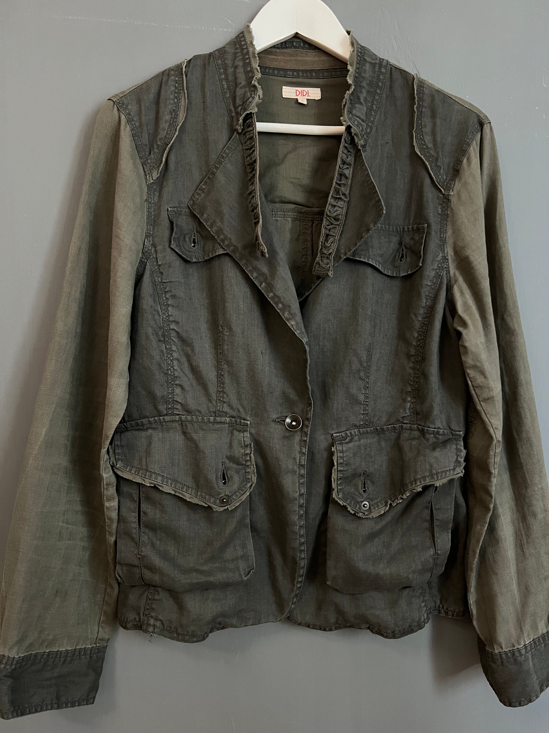 Vintage Didi All Linen Jacket Combined Khaki and Gray Front