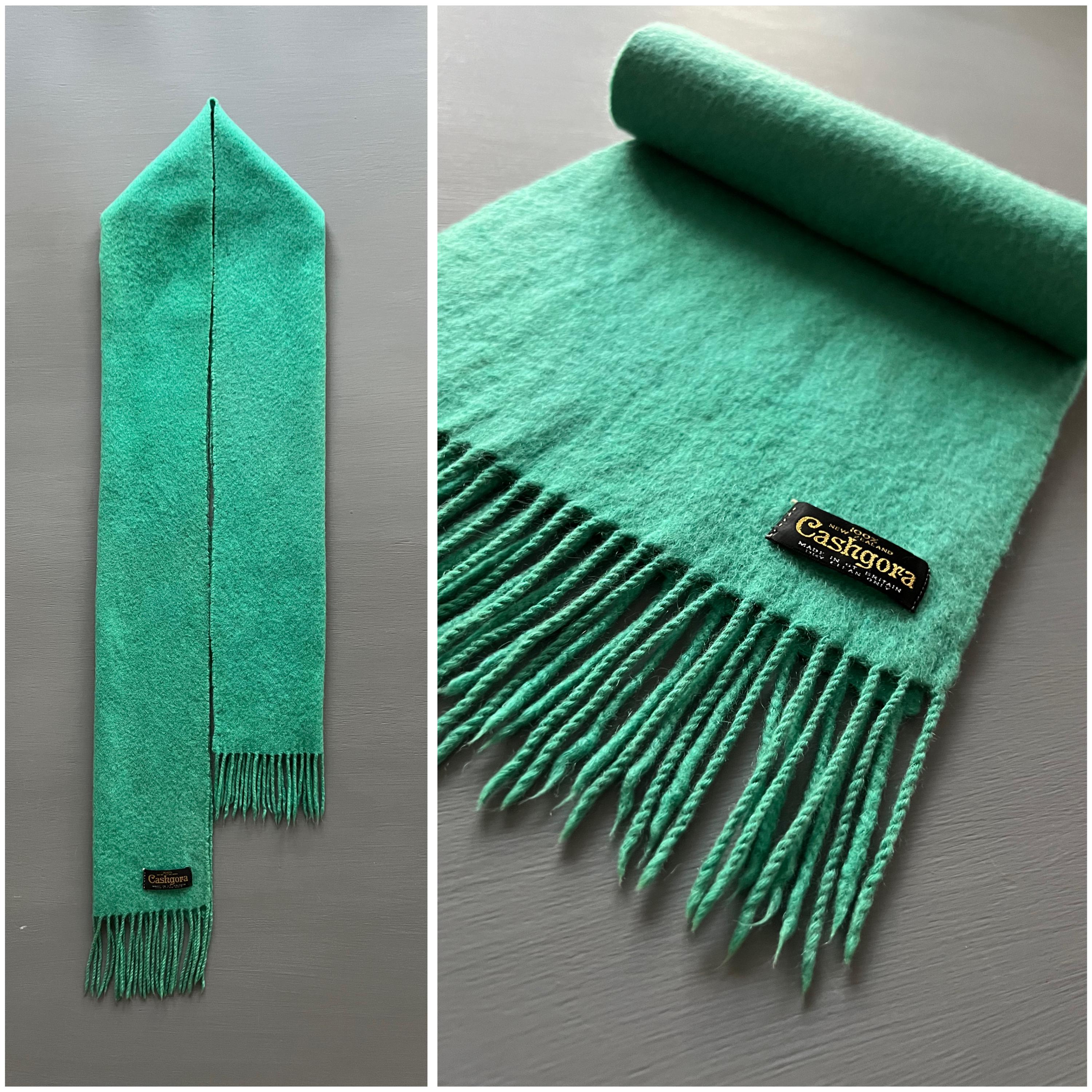 Vtg New Zealand Cashgora Scarf One Tone Mint Green Shawl