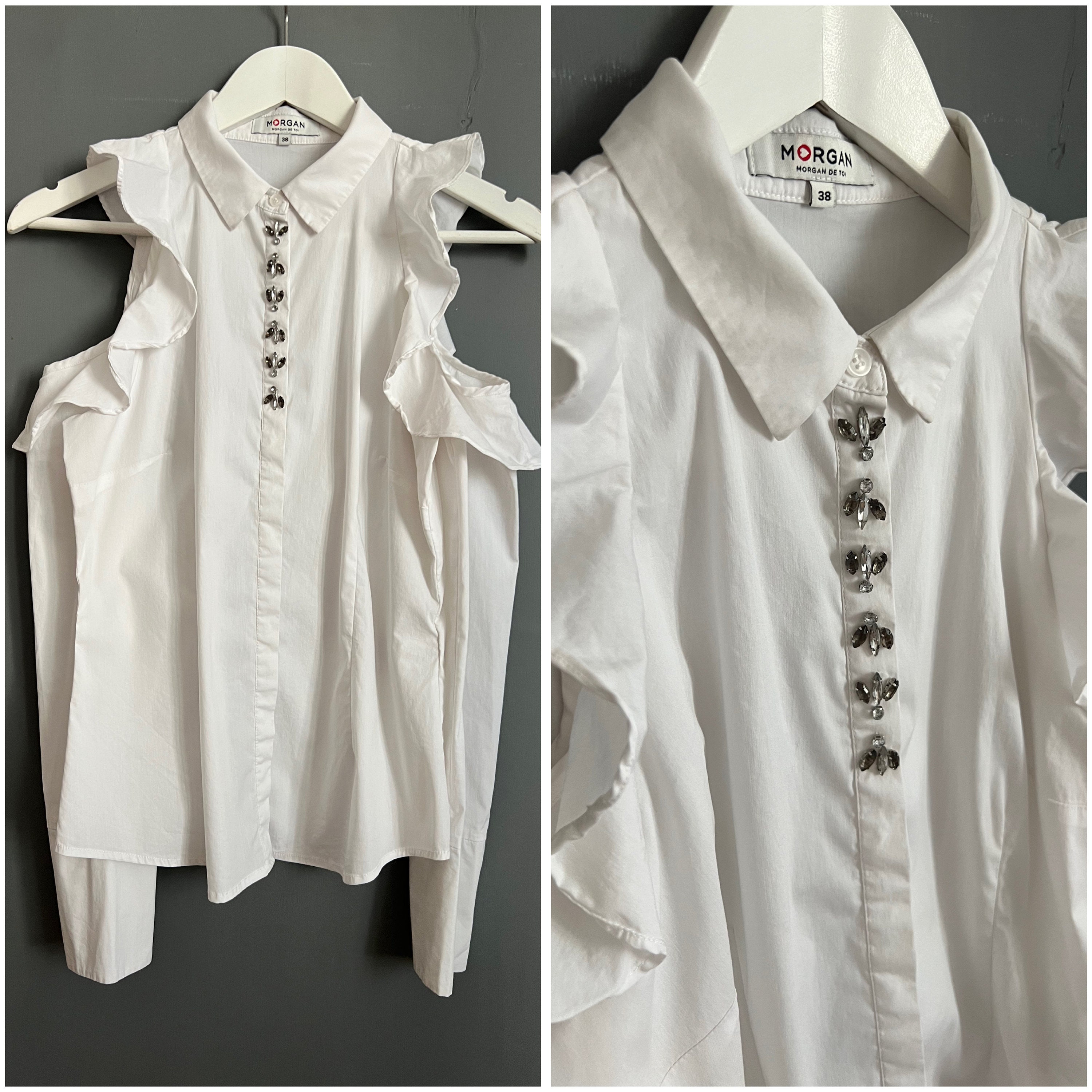 Vtg Y2K Morgan De Toi Cold Shoulders Blouse White Cotton Vtg Y2K Morgan De Toi Cold Shoulders Blouse White Cotton