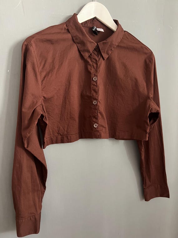 Blouse Femme H&M Rouge Col V Manches Longues - Taille 4 - Occasion Très Bon état - Vintage