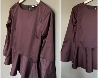 Vtg Made in Italy Sweet Basque Blouse Purple Ladies Shirt Crew Neck Flared Long Sleeve Top Elegant Party Cocktail Retro Vibe Gift for Her XS