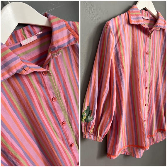 VTGK Kaktus Stickerei Bluse Pink Orange Mint Blau Grn Gelb Baumwolle Damen  Shirt 3/4 Puffrmel Button Up Top Retro Vibe Sz S - Etsy Schweiz