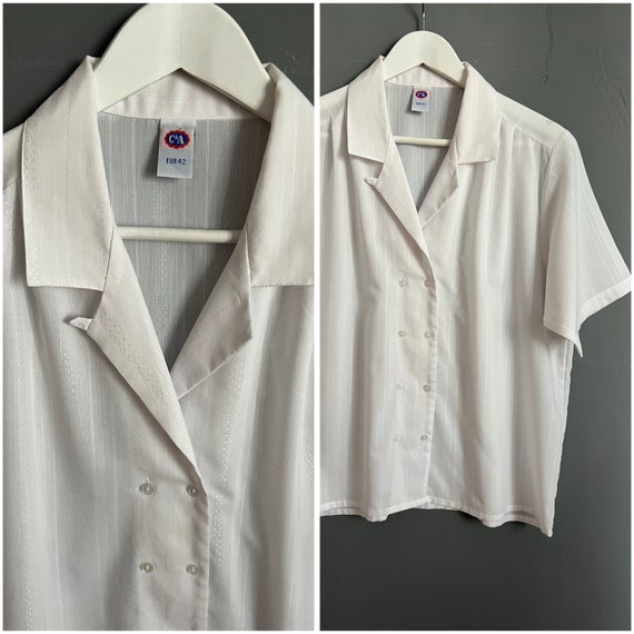Chemisier VTG C A pour femme melange de coton et de polyester blanc chemise en tissu texture a manches courtes haut boutonne a col campant ambiance retro grand mere taille L Etsy France