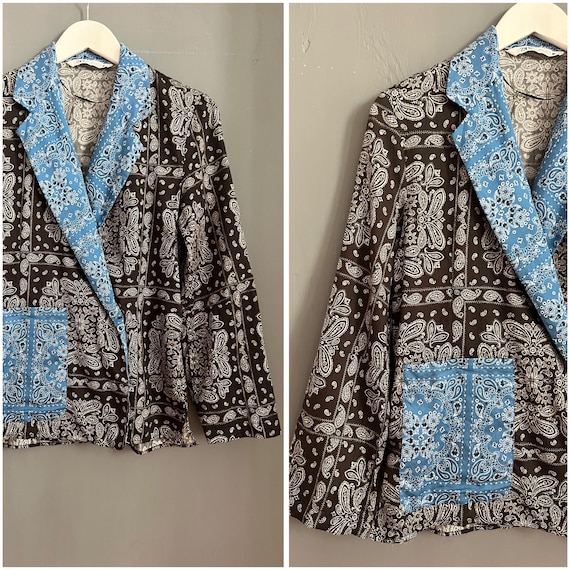 Blusa Vtg Zara Sweet Patchwork Azul Bebê Branco Marrom Estampa