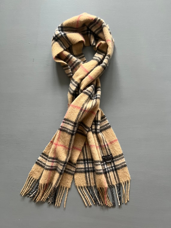 Authentic Burberry Cashmere Scarf Camel Plaid Whi… - image 9