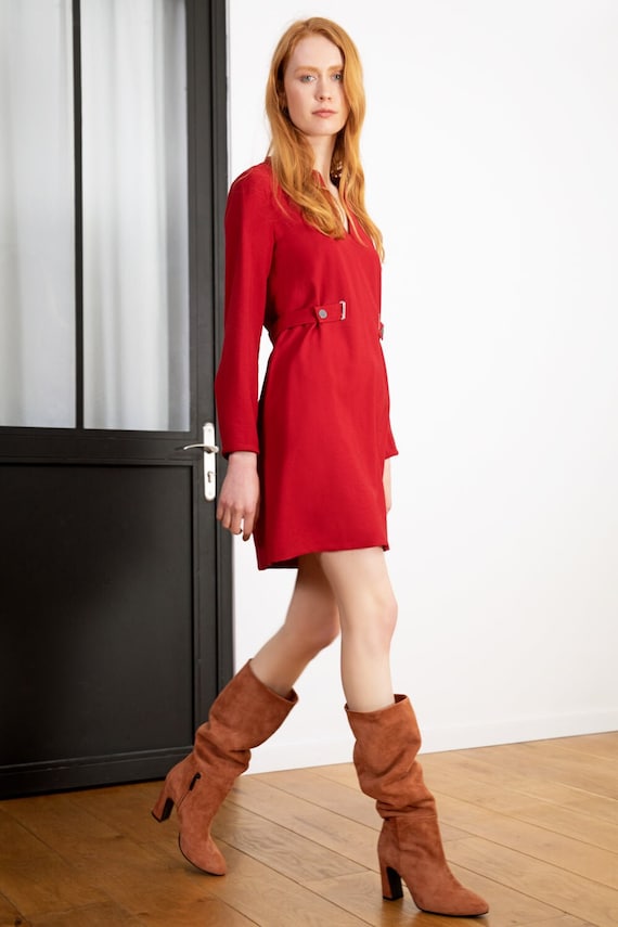 Cop Copine Horocks Robe Relaxed Fit Dress Burgundy Adjustable