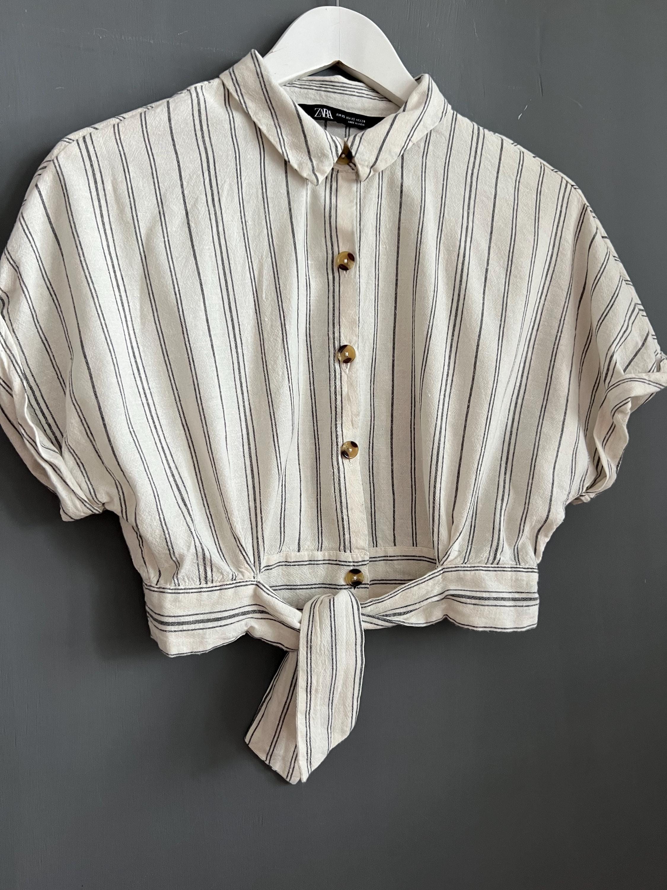 Vtg Zara Sweet Striped Blouse White Black Ladies Shirt