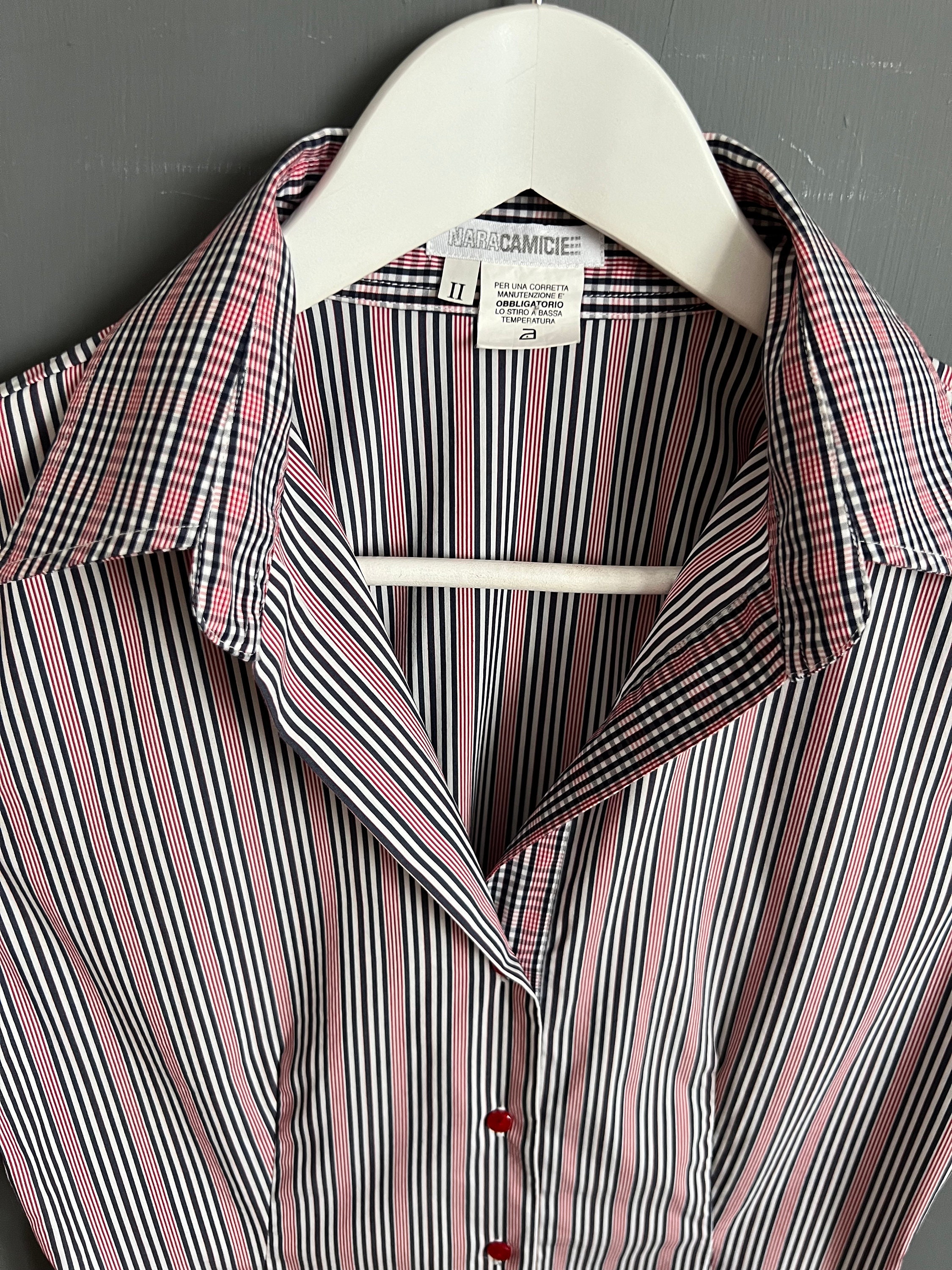 Women's Cotton Linen Striped Color Block Button Down Shirt