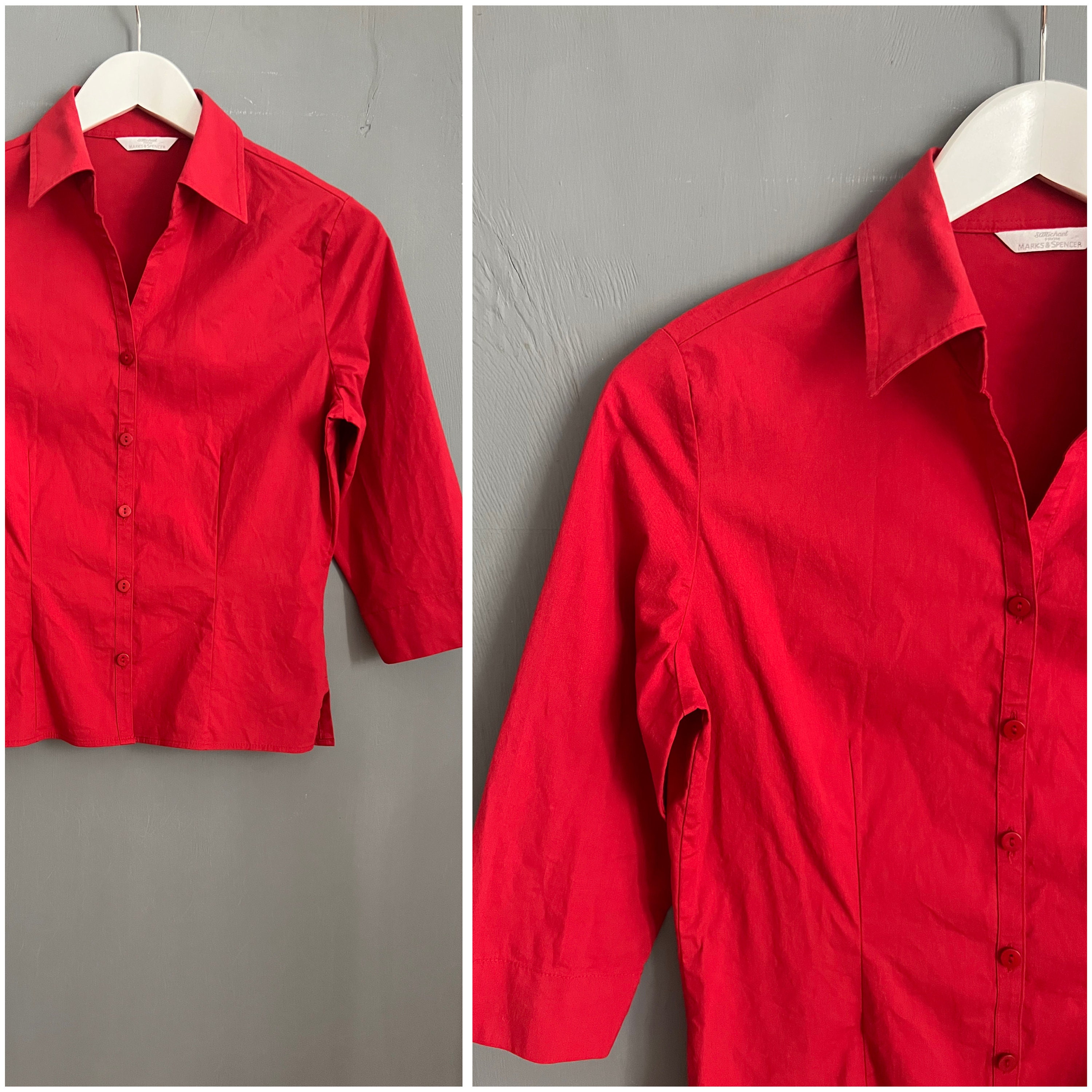 Chemisier Vintage St Michael (Marks & Spencer) - Taille 8/10 S - Rouge Piment - Polyester - Occasion Très Bon état