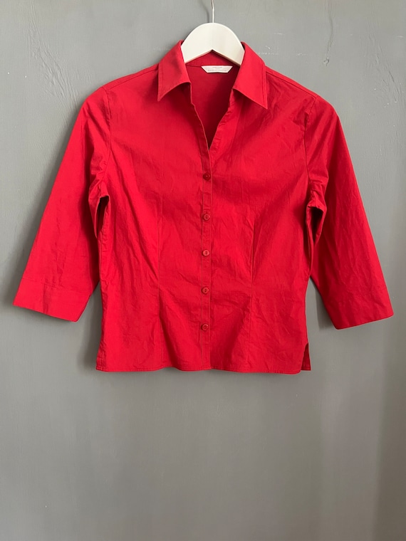 Chemisier Vintage St Michael (Marks & Spencer) Rouge Piment - Taille 8/10 S, Polyester, Occasion