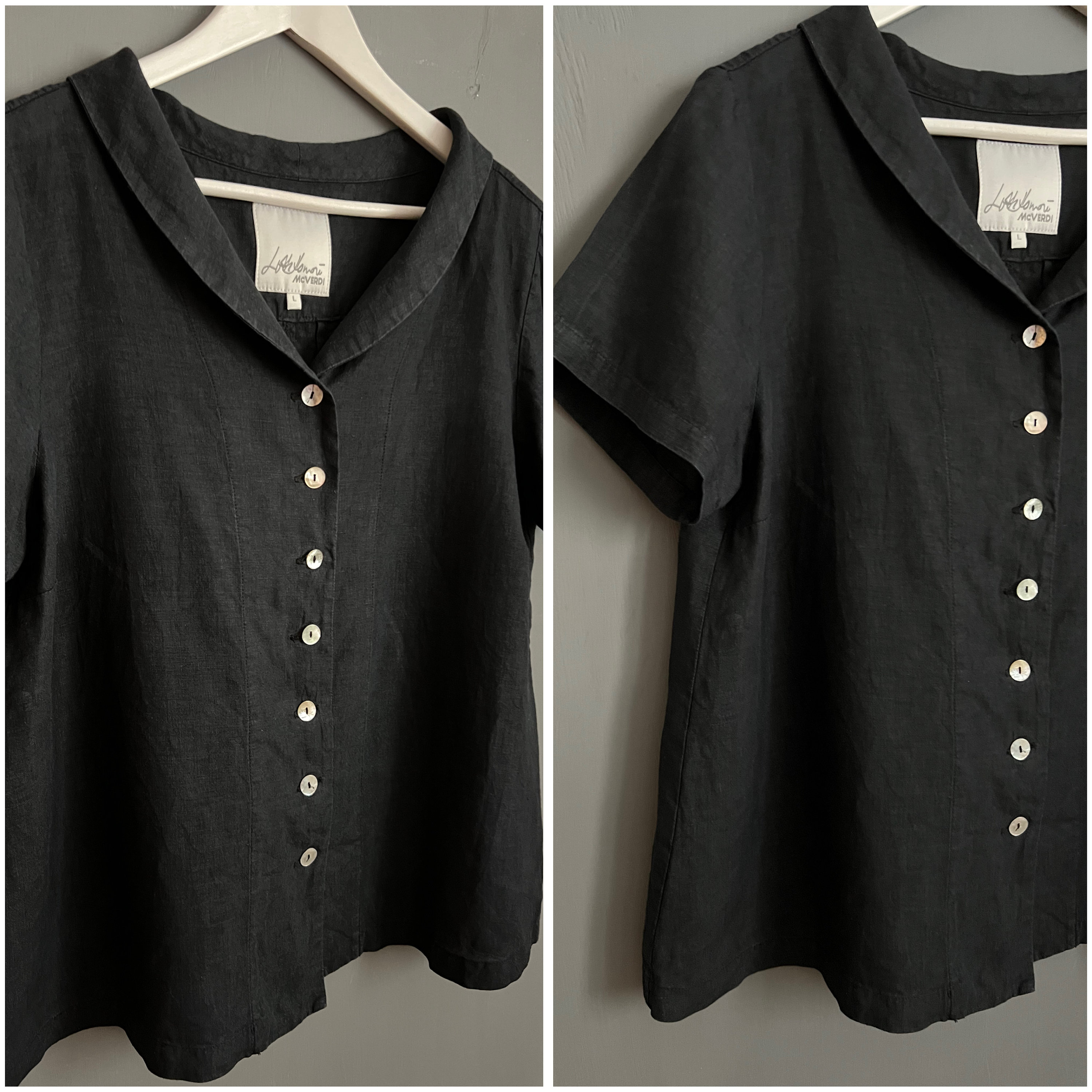 Vintage Lotte Honore Mcverdi All Linen Blouse Black Breathable