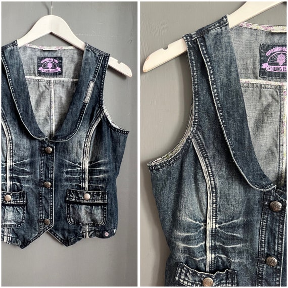 Vtg 2000's Street One Jeans Vest Dark Wash Cotton & Linen