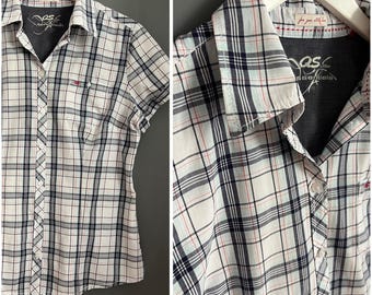 VTG geruite blouse wit blauw rood volledig katoen dames