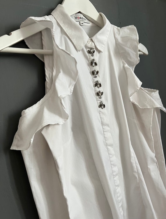 Vtg Y2K Morgan de Toi Cold Shoulders Blouse White… - image 10