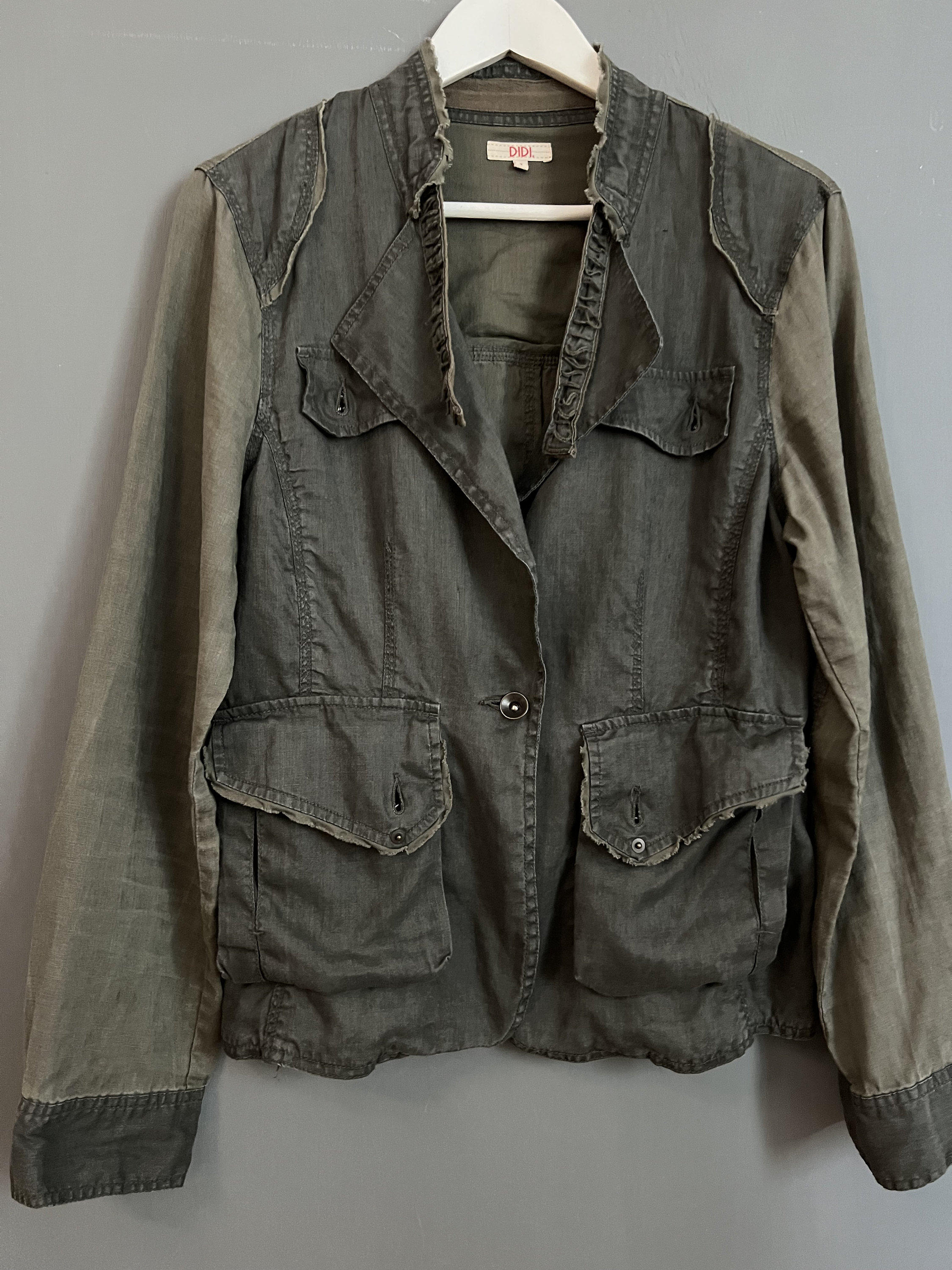 Vintage Didi All Linen Jacket Combined Khaki and Gray Front