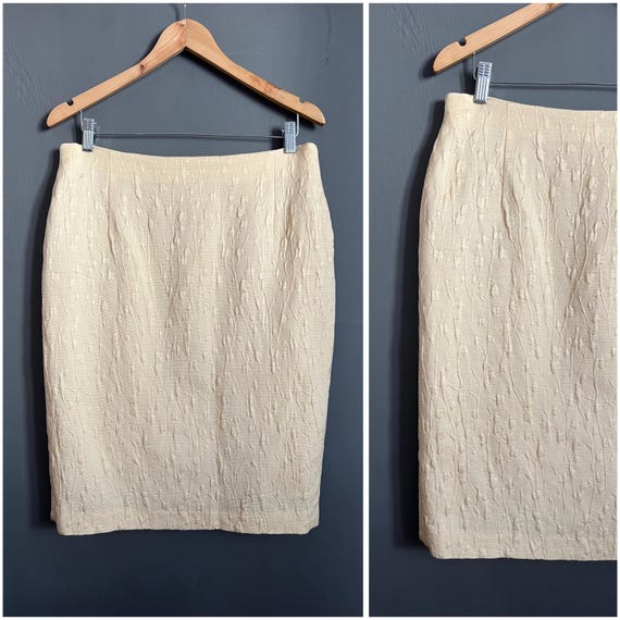 Gonna a tubino dolce vintage in seta e cotone bianco panna avorio