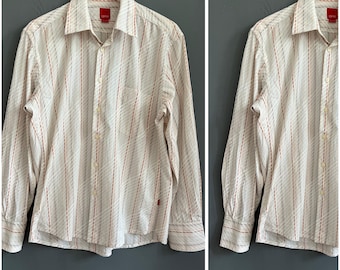 VTGEsprit Herren Hemd Gepunktet Orange Schwarz Weiß Grau Baumwolle Kragen Langarm geknöpft Patch Brust Picket Top L