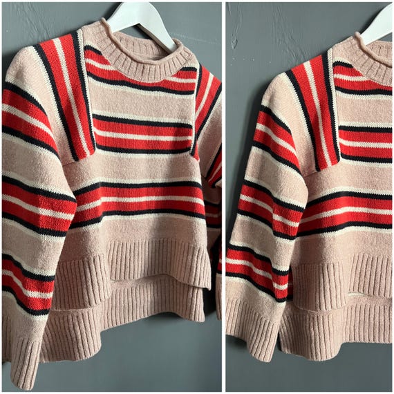 Maglione a righe Vtg Noa Noa corallo rosa pallido nero misto lana