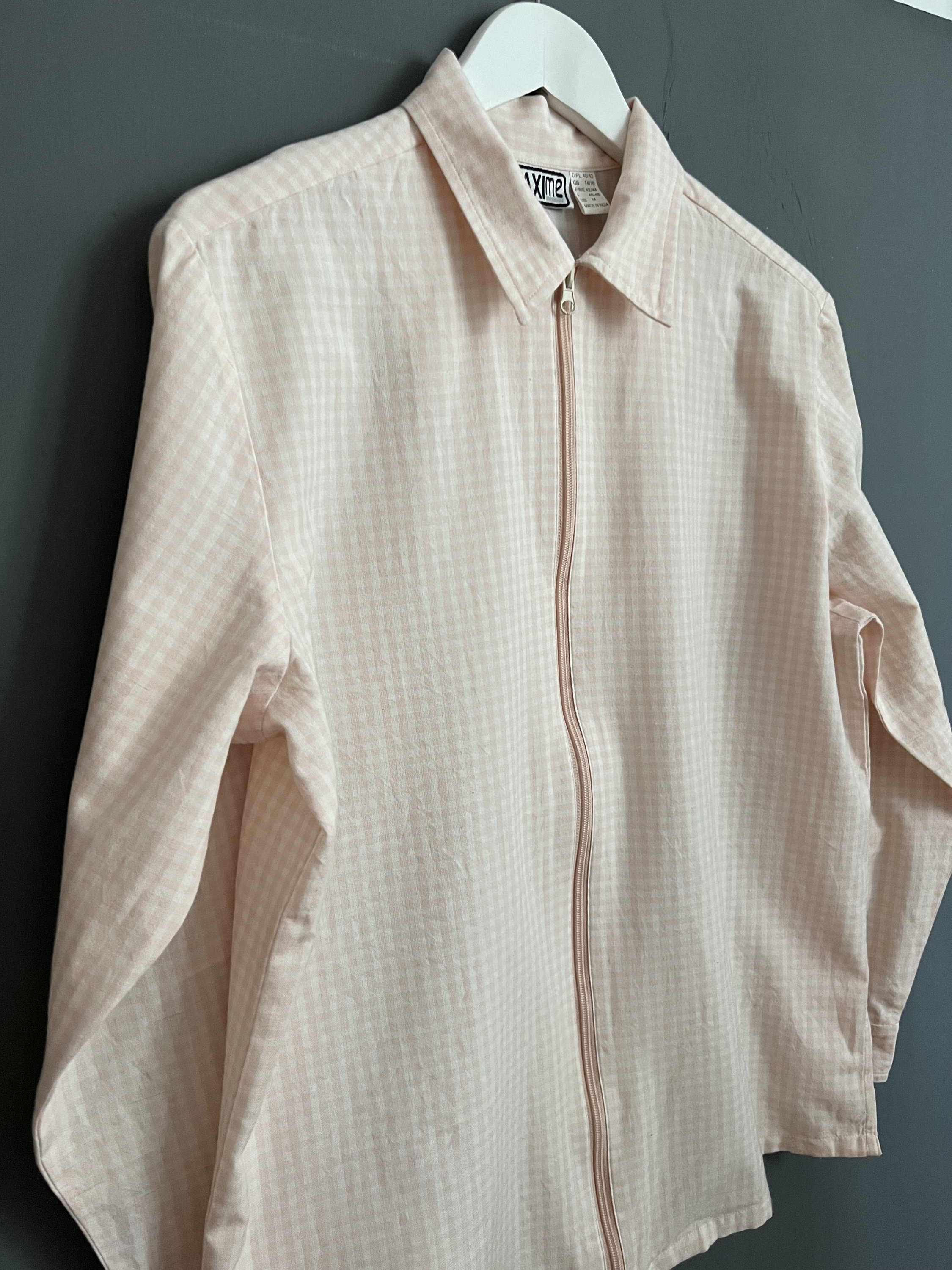 Vintage Made in India Women's Blouse Gingham Baby Pink and
