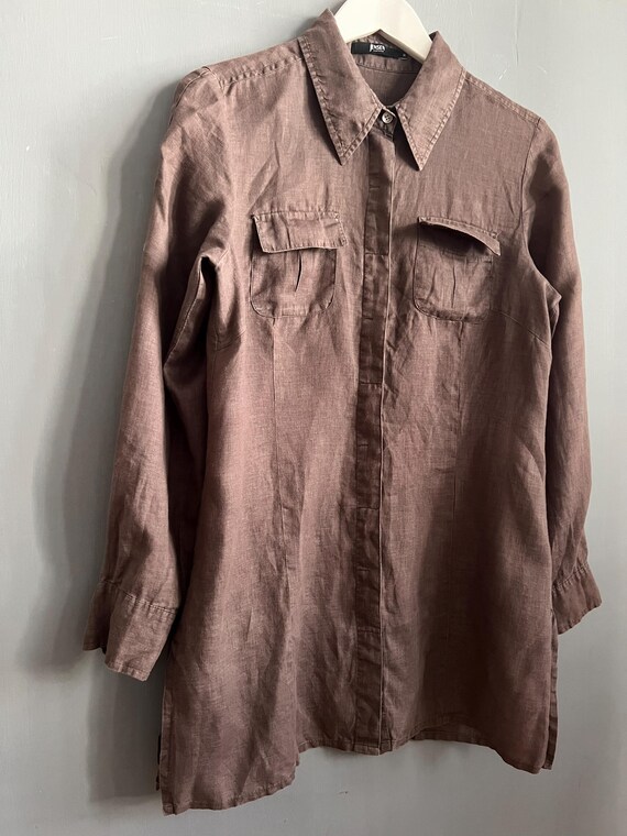 Chemisier VTG en lin doux marron chocolat Chemise femme à col