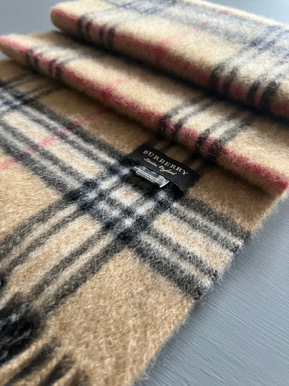 Authentic Burberry Cashmere Scarf Camel Plaid Whi… - image 10