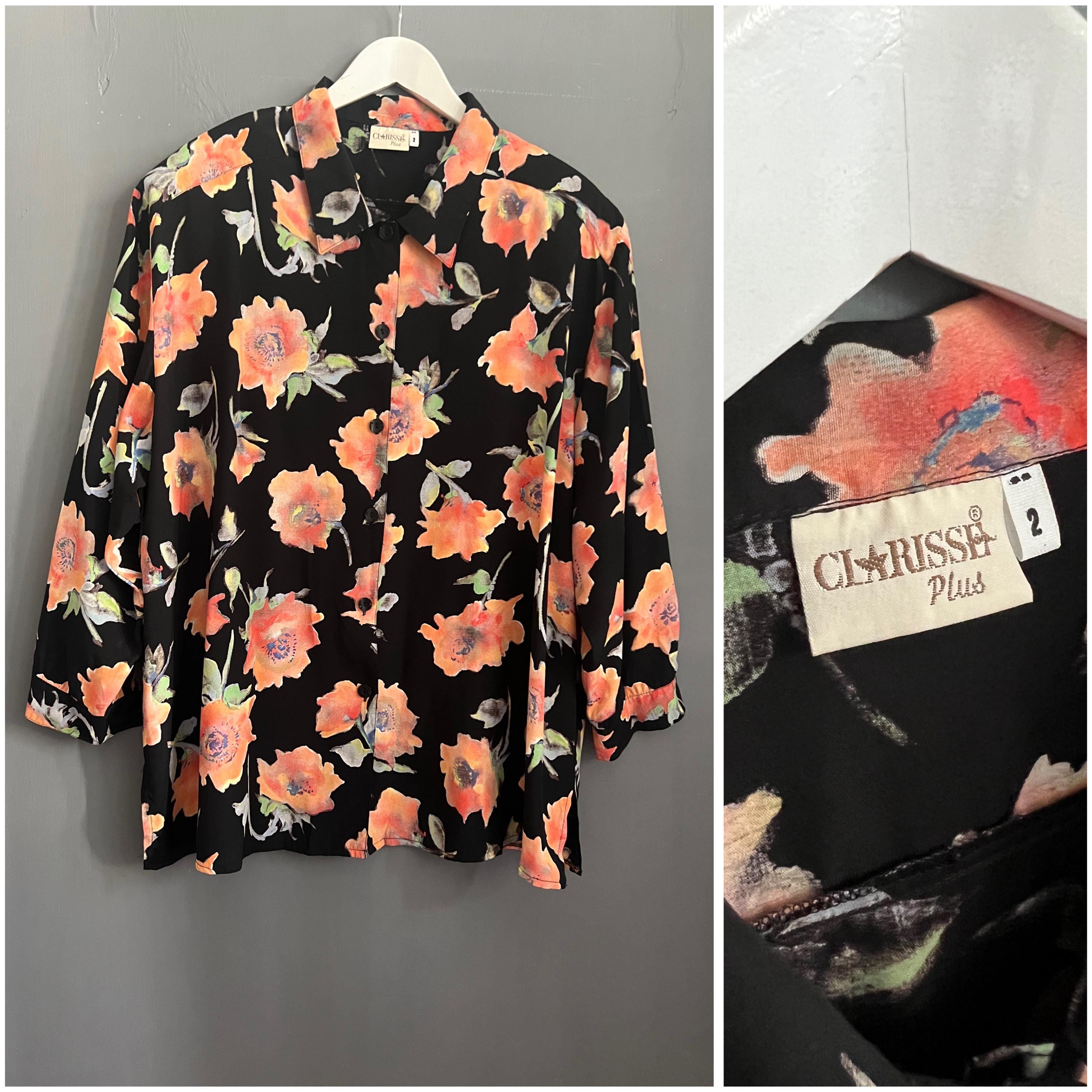 Vintage Black Blouse With Orange Flowers - Etsy