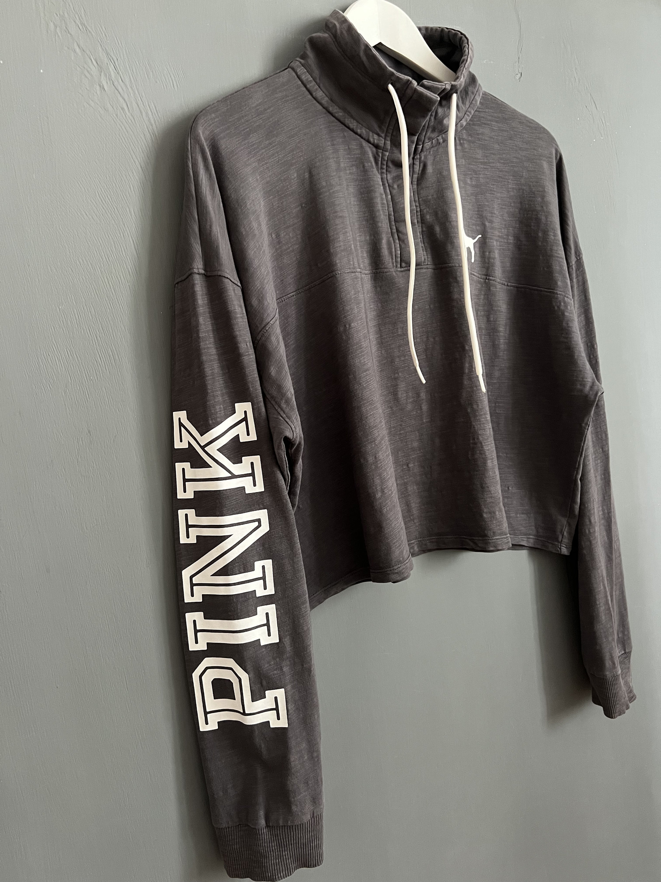 Felpa Con Cappuccio Victoria's Secret PINK – Grigia, Taglia XL, Zip Full, Logo, Manica Lunga, Nuova Con Etichette