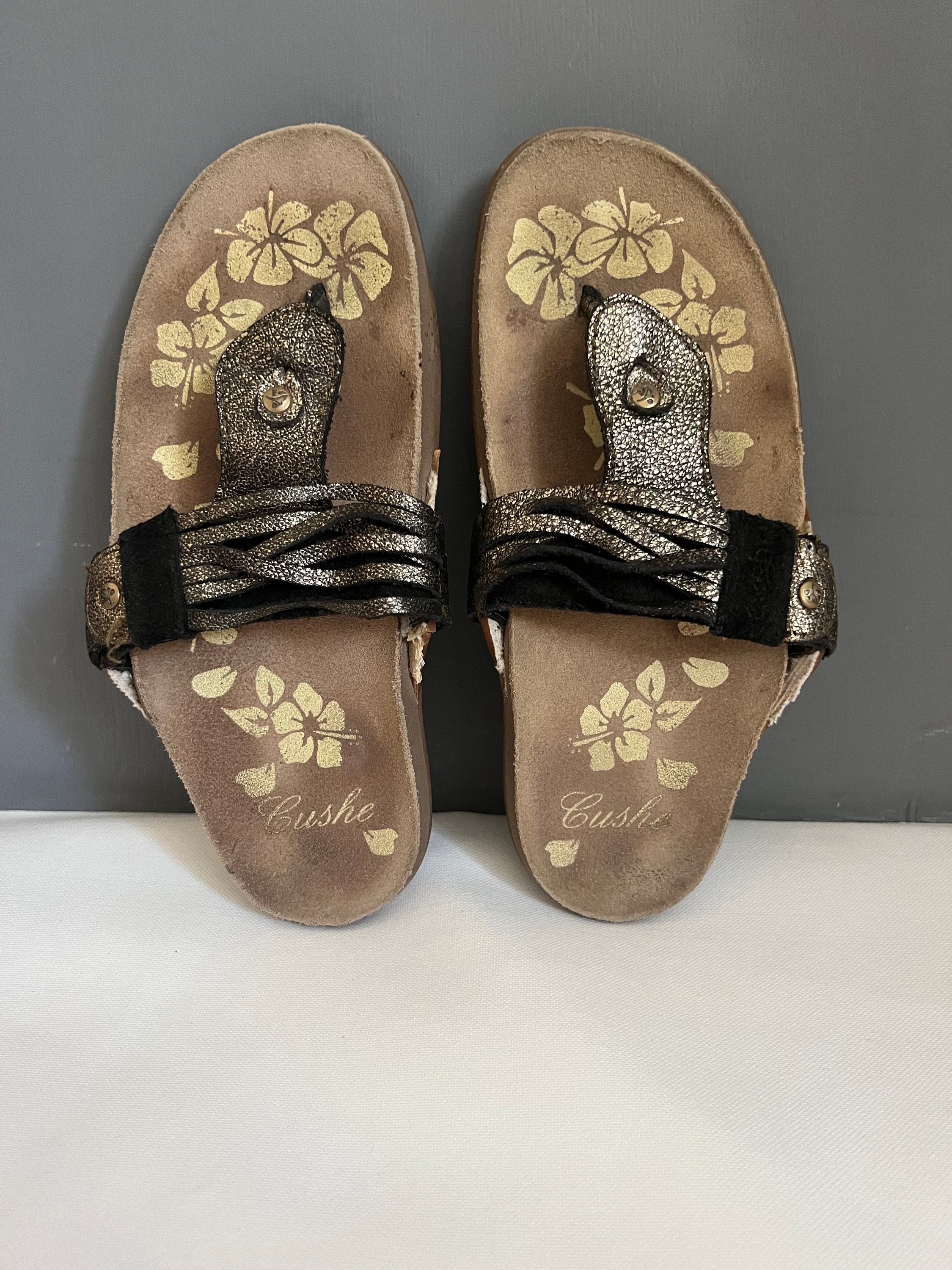 Vtg Cushe Sandals Dark Brown Shiny Leather and Suede Ladies Sandals Comfort Summer Outwear Anatomically Shaped Shock absorbent EU 36 US 6 Etsy