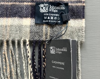 小物 70s JOHNSTONS OF ELGIN PLAID MUFFLER Johnstons of Elgin 100% Cashmere Plaid Muffler Stole Blue