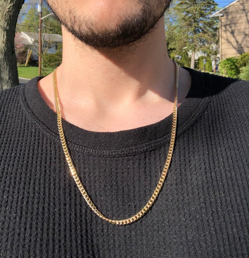 14k Gold Layered 24in 4mm 14k Stamped Mens Cuban Chain Etsy