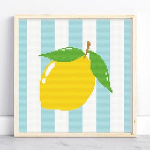 Lemon Cross Stitch Pattern PDF, Citrus Fruit Embroidery Chart, Striped Summer Kitchen Wall Art, Modern Counted Cross Stitch Instant Download