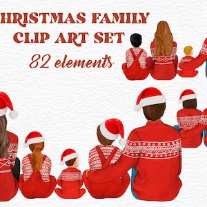 Christmas Family Clipart - Commercial License Family Portrait Clip Art - Parents and Kids Clip Art - PNG Clipart - Winter Family Sitting