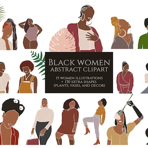 Black Women Clipart, Commercial License Abstract Fashion Clip Art, Afro American Clip Art -145 files PNG, Abstract Plants Clipart, DIY art