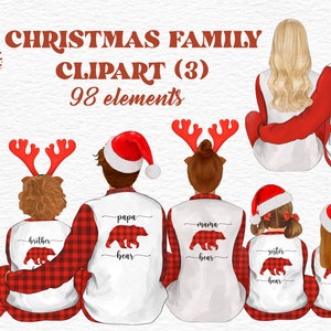 Christmas Family Clipart - Commercial License Family Portrait Clip Art - Parents and Kids Clip Art - PNG Clipart - Winter Family Sitting