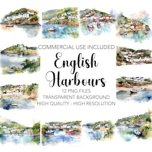 English Harbours Clipart - 12 High Quality Transparent Background PNGs - Digital Download, Floral Card Making, Mixed Media Digital Craft