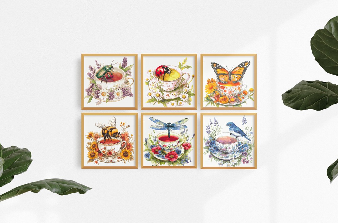 Floral Tea Cups Cross Stitch Pattern PDF Modern Decoration Instant ...