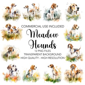 Meadow Hounds Clipart - 12 High Quality Transparent Background PNGs - Digital Download, Floral Card Making, Mixed Media Digital Craft