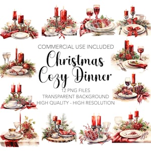 Cozy Christmas Dinner Table 12 High Quality Transparent Background PNGs - Digital Download, Christmas Card Making, Mixed Media Digital Craft