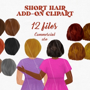Add-On Short Hair Clipart Commercial Use - Hairstyle Clip Art- Hair PNG Files - Short Hairstyle Clipart 12 files - DIY Women Portrait