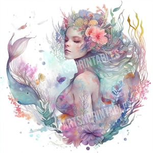Mermaids Watercolor Clipart, JPG for Digital Download, Card Making, Clip Art, Digital Collage, Digital Crafts Making, Magical Mermaid Files