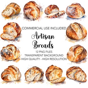 Ambachtelijke brood clipart-12 hoge kwaliteit transparante achtergrond PNGs-brood digitale download, voedsel kaart maken, mixed media digitale ambachtelijke