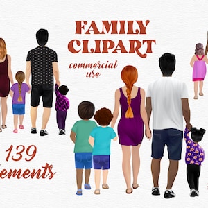 Family Clipart - Commercial License Family Portrait Clip Art - Mom Dad Son Daughter Clip Art - PNG Clipart - Customizable Women Portrait