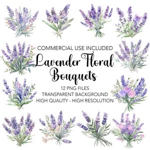 Lavender Floral Bouquet- 12 High Quality Transparent Background PNGs - Digital Download, Floral Card Making, Mixed Media Digital Craft